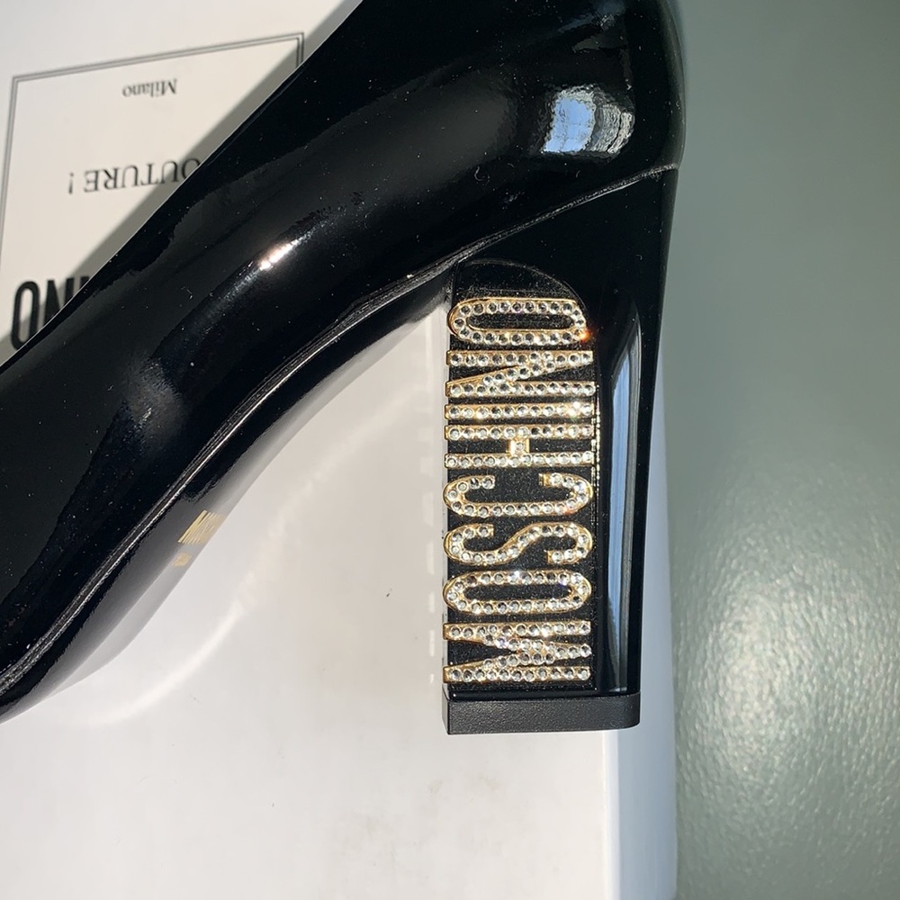 Moschino Patent Leather Crystal Logo Pumps - Picture 6 of 11